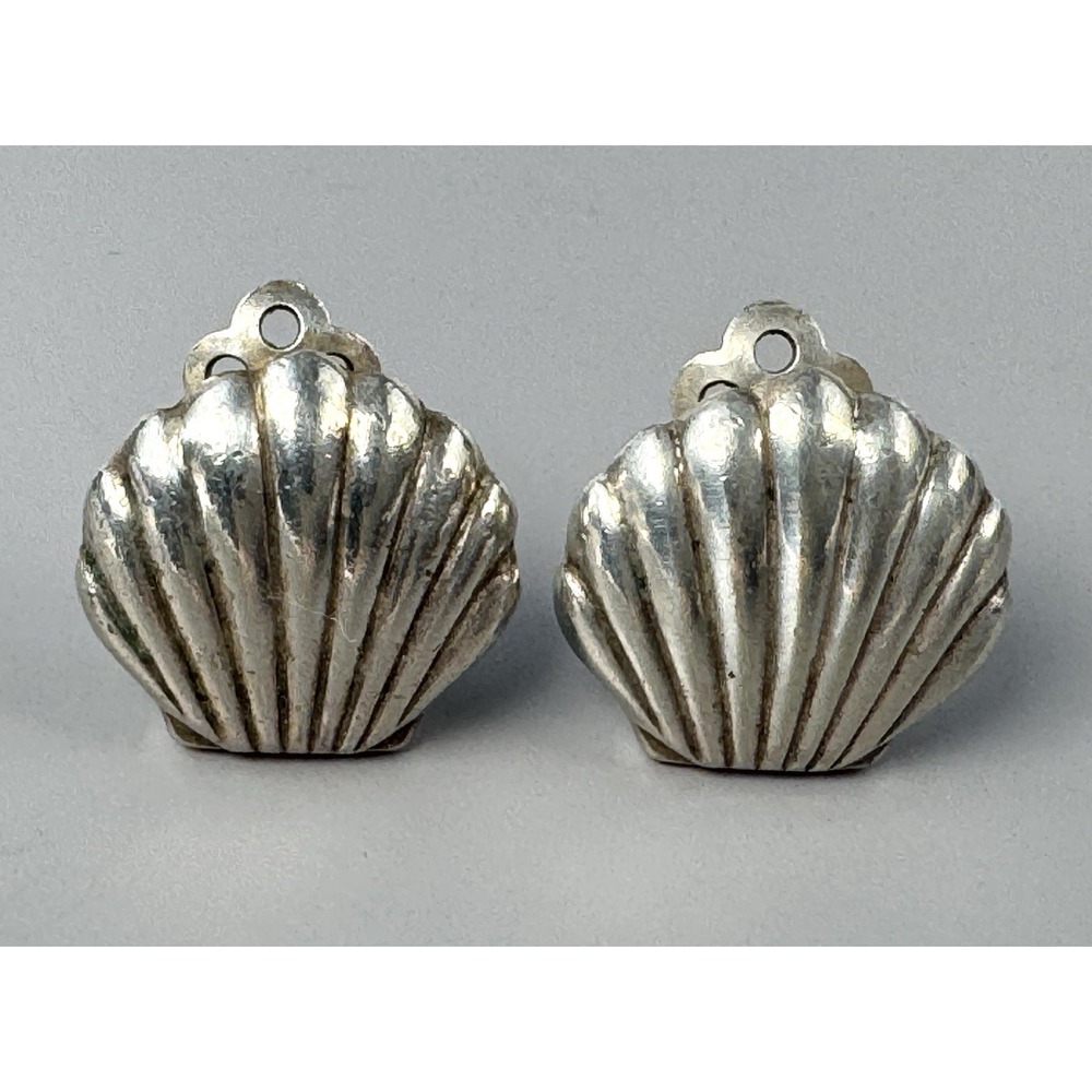 Vintage 925 Sterling Silver Scallop Shell Clip On Earrings 5/8" 5g